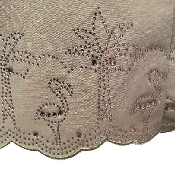 Quacker Factory Short Sleeve Button up Embellished Shirt Rhinestones Large Green - Picture 5 of 8